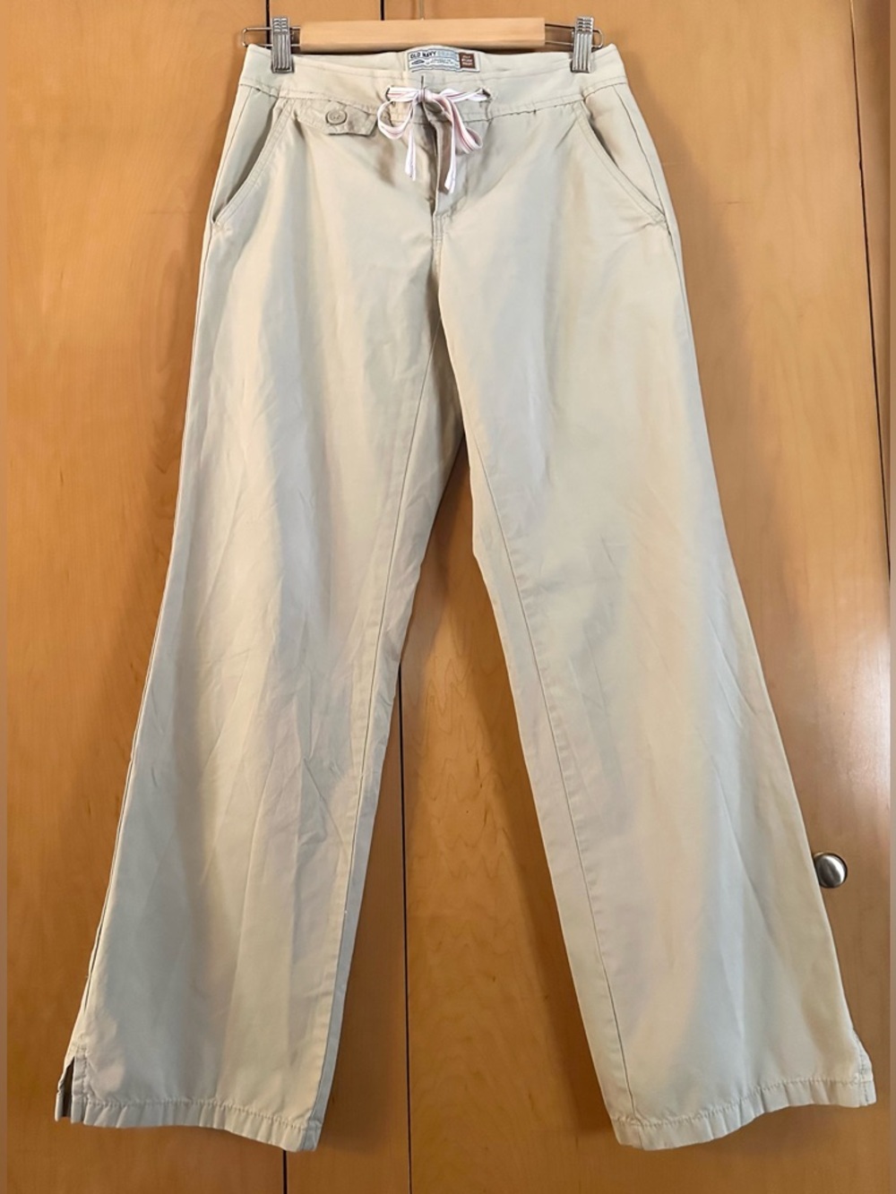Vintage Old Navy Y2K Low Rise Drawstring Khaki Pants Flare Chino Beige Size 2